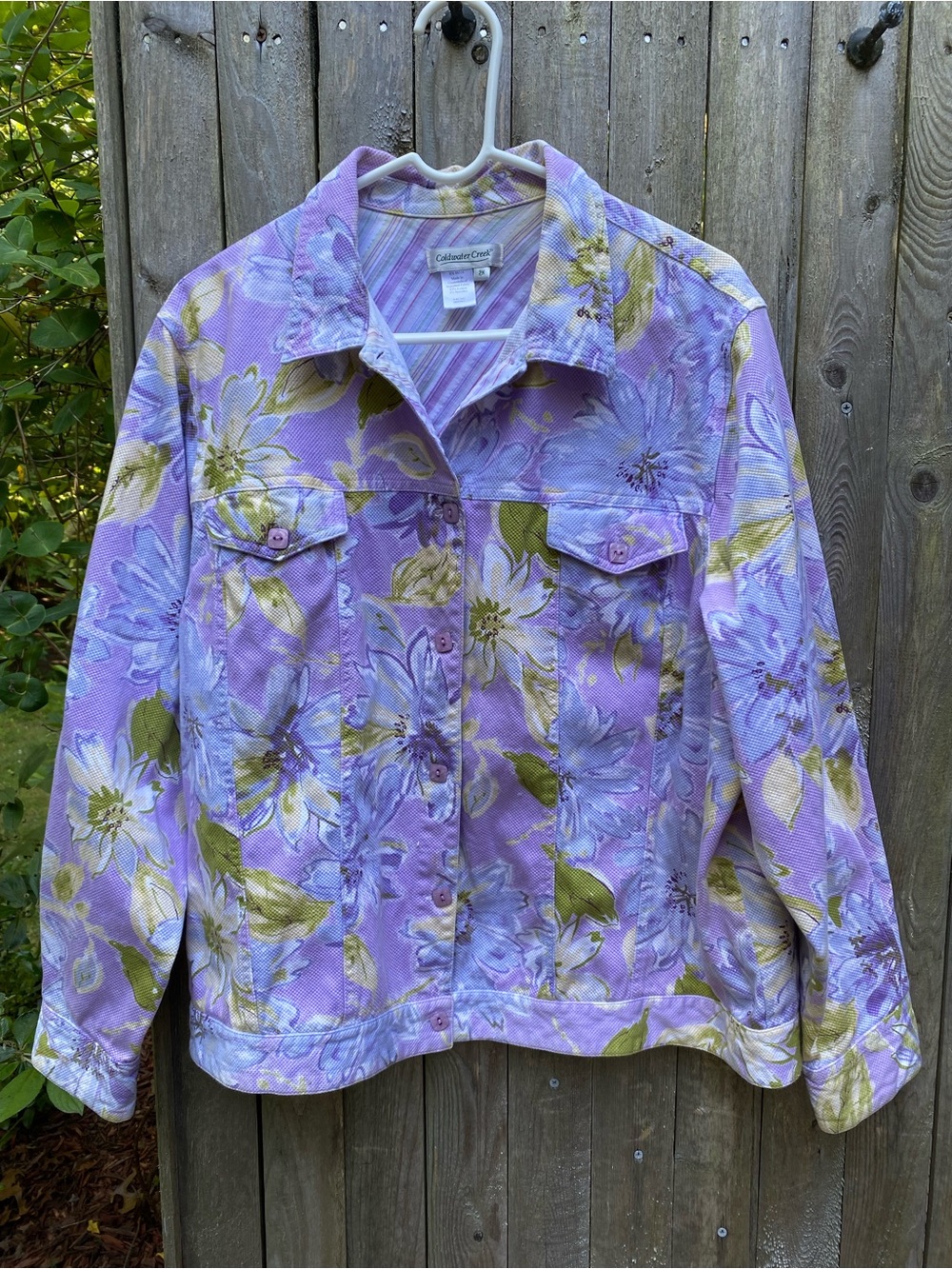 Coldwater Creek Lavender Floral Button-Up Jean Jacket size 2X